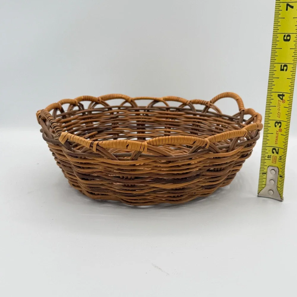 Vintage Scalloped Basket Woven Wicker Rustic Decor Cottagecore Boho Rustic